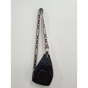 Black Vegan Leather Sling Bag Crossbody Bag With Decorative Strap